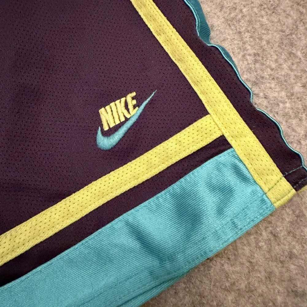 Vintage 90s Nike Reversible Shorts Youth 6 Mesh Basketball Navy Teal Yellow